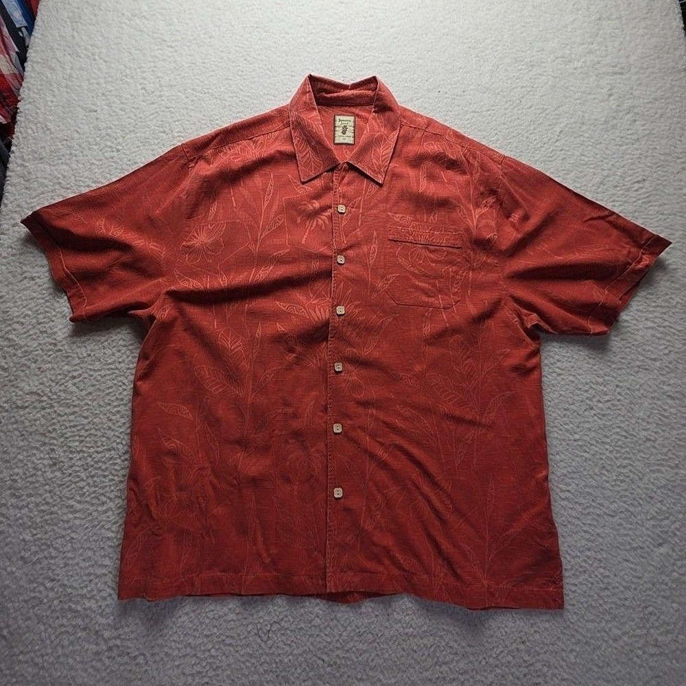Jamaica Jaxx Shirt Mens 2XL Red 100% Silk Floral Hawaiian Camp Button-Up Casual